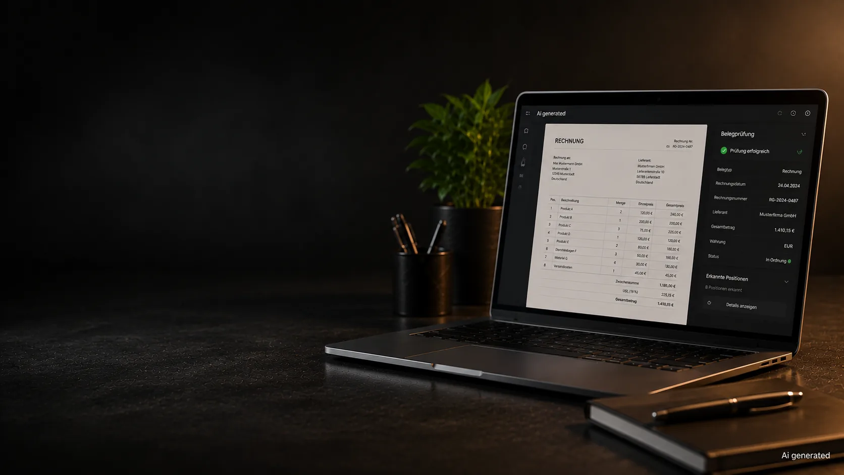 Laptop mit einer geöffneten Abrechnung zur Belegprüfung