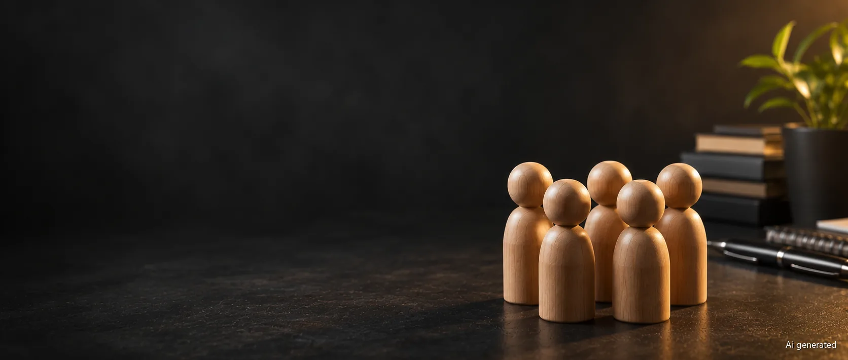 Gruppe aus Holzfiguren, die dicht beieinander stehen